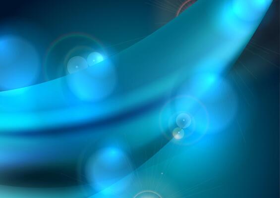Bright blue smooth wavy abstract background with glowing bokeh lights