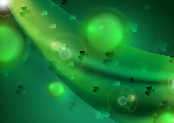 St Patrick Day emerald green abstract background with shamrock leaves