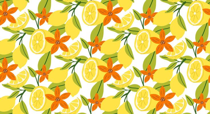 Tropical lemon and leaves. Summer pattern for fabric or wallpaper. illustration.