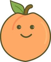 A cute cartoon peaches with leaf and smiling face. Sweet, colorful, charming, and flat-style fruit icon with a transparent background vector