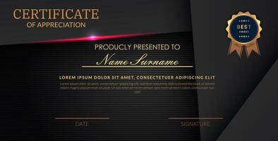 Creative certificate of appreciation best award template with abstract black pink light background, Use for print, certificate, diploma, graduation.. vector