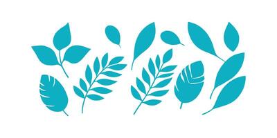 set of hand drawn modern tropical exotic leaves and branches silhouette isolated on white background vector