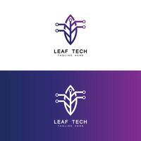Leaf tech logo icon flat design templat vector