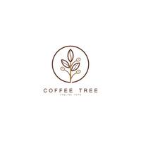 coffee bean with leaf plant branch hipster minimal logo with leaf simple line outline icon for cafe vector