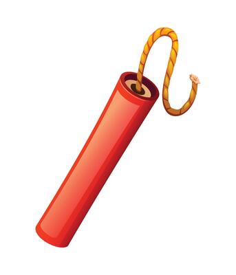 Stick of dynamite with fuse, ready for ignition. Cartoon illustration