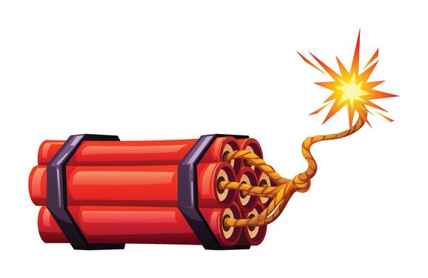 Dynamite pack with a lit fuse, ready to blast. Cartoon illustration