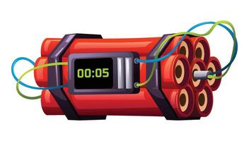 Dynamite sticks with a digital timer counting down, indicating an imminent explosion. Cartoon illustration vector