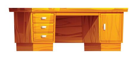 Classic wooden desk with three drawers and a side cabinet, perfect for an organized workspace. Cartoon illustration vector