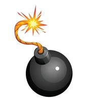 Classic round bomb with a lit and sparking fuse, ready to detonate. Cartoon illustration vector