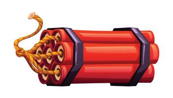 Bundle of dynamite sticks with a prepared fuse, waiting to be lit. Cartoon illustration vector
