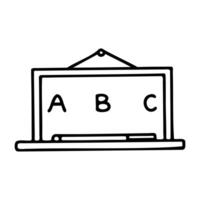 A simple blackboard with letters A, B, and C written on it. The blackboard is framed and hanging on a wall, suitable for educational settings. vector