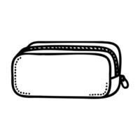 A simple, empty pencil case with a zipper. The design is minimalistic, featuring a rectangular shape and a small loop for easy carrying. vector