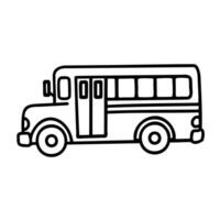 A simple line drawing of a school bus. The bus has large windows and two doors. It is depicted in a side view, emphasizing its classic shape. vector
