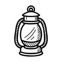 A vintage oil lantern with a glass body and metal frame. The lantern features a handle for easy carrying and a classic design, suitable for rustic decor. vector