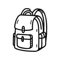 A simple line drawing of a backpack with a front pocket and two side pockets. The design is minimalistic and suitable for various uses. vector