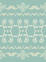 Damask Ikat Silk Weaves Handicraft Elaborate Whimsical Pattern with Abstract Scroll Ornament on Green Jade Background. Traditional Luxury European Baroque Style for Mosaic Tiles Ceramic Embroidery Rug vector