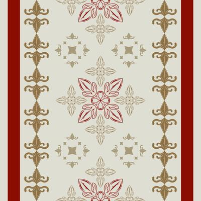 Gorgeous Victorian Eras Scroll Ornaments Luxury Intricate Design with Red Wine and Gold on Celadon Background Seamless Striped Border Pattern. Florals Art Work Wealth Rome Style for Apparel Embroidery