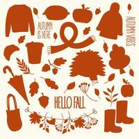 Silhouette autumn vibes elements set. Autumn clipart vector