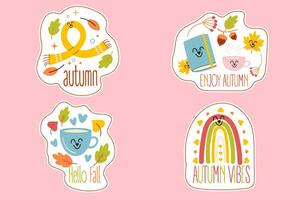 Autumn themed colorful stickers vector