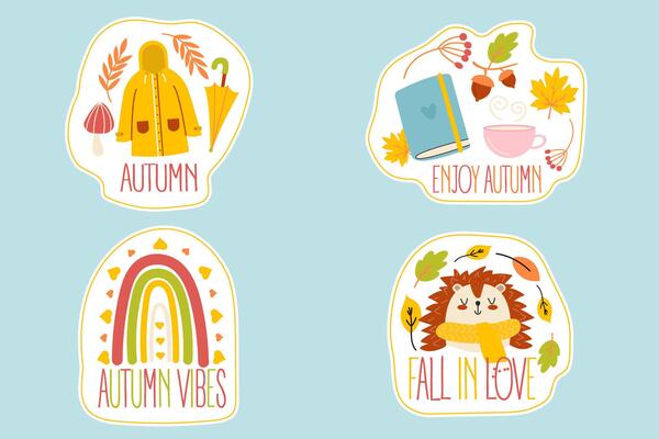 Cute stickers autumn lettering badges pack