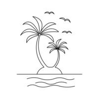 One line palm tree art in minimal style beach plant isolated drawing of nature element vector