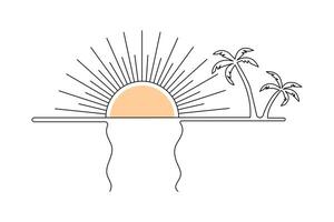 Continuous line sketch of sunset design minimalist style in clean and abstract outline format vector