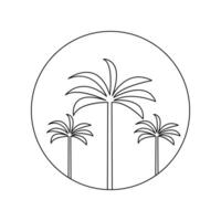 Palm tree continuous one line drawing in minimalist style isolated tropical nature outline illustration vector