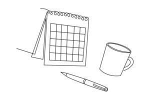 Minimalist table calendar single line drawing isolated outline illustration for design vector