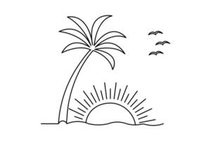 Tropical palm tree minimal outline in one line drawing isolated artistic summer sketch design vector