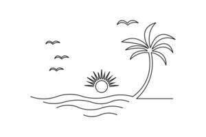 Palm tree one line art in minimalist style isolated on white for tropical design or nature themes vector