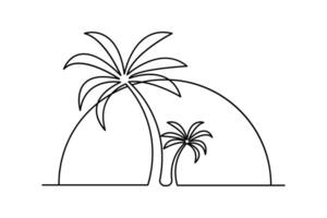 Hand drawn palm tree one line art with minimal design style outline for tropical decor illustration vector