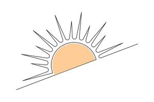 Continuous line art of a sunset scene with minimalist style and simple outline in black and white vector
