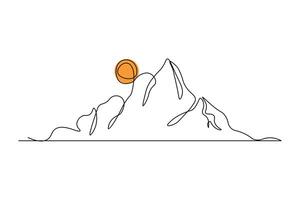 Continuous single line art drawing of mountain outline design vector