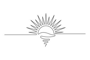 Horizon line and sun in sunset design drawn in one continuous line minimalist abstract style vector