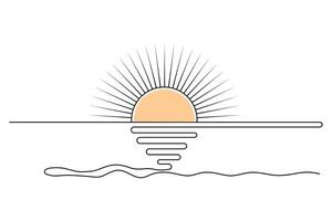 Sunset continuous one line drawing minimalist art in simple outline style isolated on white background vector