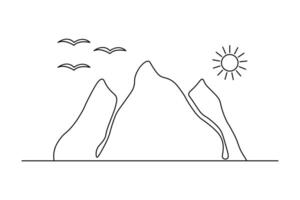 Simple continuous line mountain art vector