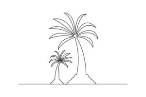 Palm tree minimal one line drawing outline isolated tropical plant sketch in simple art style vector