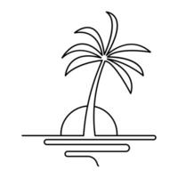 Simple palm tree continuous line art in minimalist style isolated beach plant outline drawing vector