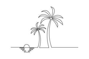 Minimalist palm tree one line drawing outline illustration of tropical nature element isolated vector