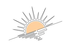 Horizon sunset line drawing minimal design with abstract one line art in clean black outline vector