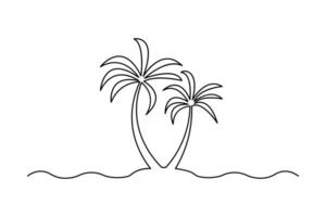 Minimal palm tree isolated illustration in one line sketch simple tropical beach design element vector