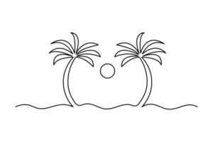 Simple one line palm tree drawing minimalist outline for tropical nature theme and beach design vector