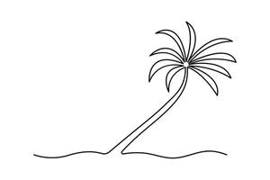 Minimal palm tree one line sketch isolated tropical plant design in simple outline art style vector