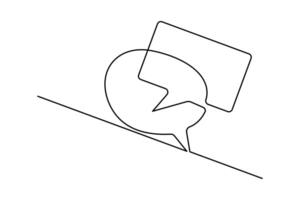 Speech bubble one line drawing minimalist outline illustration on white background vector