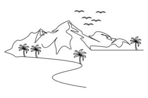 Mountain symbol continuous line design vector