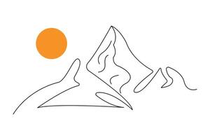 Continuous outline mountain icon drawing vector