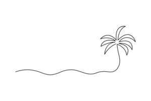 Minimal palm tree outline drawn in one line isolated simple art for summer or vacation themes vector
