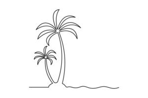 Minimal palm tree art drawn in one line sketch isolated outline of tropical beach plant design vector