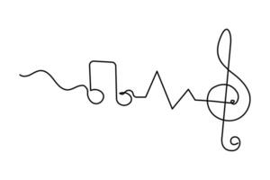 Music note icon in continuous line drawing minimalist outline style vector