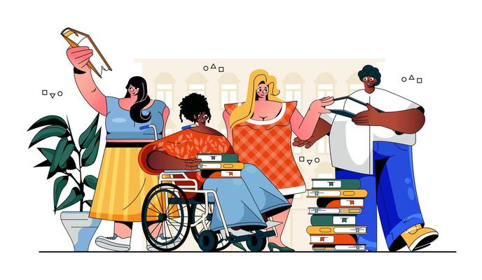 Bookcrossing concept for modern web design. People exchange and reading books, sharing paper textbooks, literature readers in library group. Flat illustration isolated on white background.